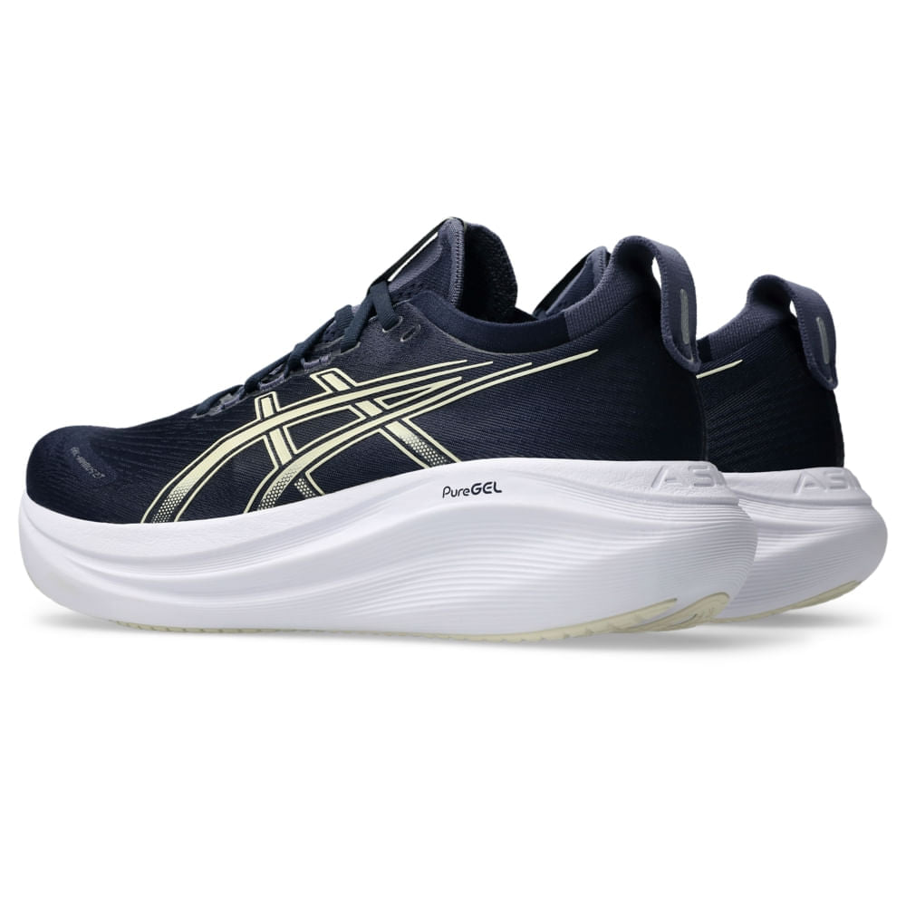 Tênis ASICS GEL-Nimbus 27 - Masculino - Azul/Bege vista frontal - 1011B958-403