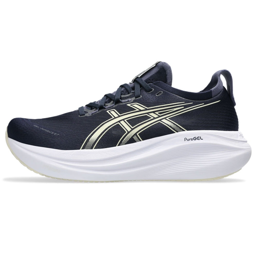 Tênis ASICS GEL-Nimbus 27 - Masculino - Azul/Bege vista lateral esquerda - 1011B958-403