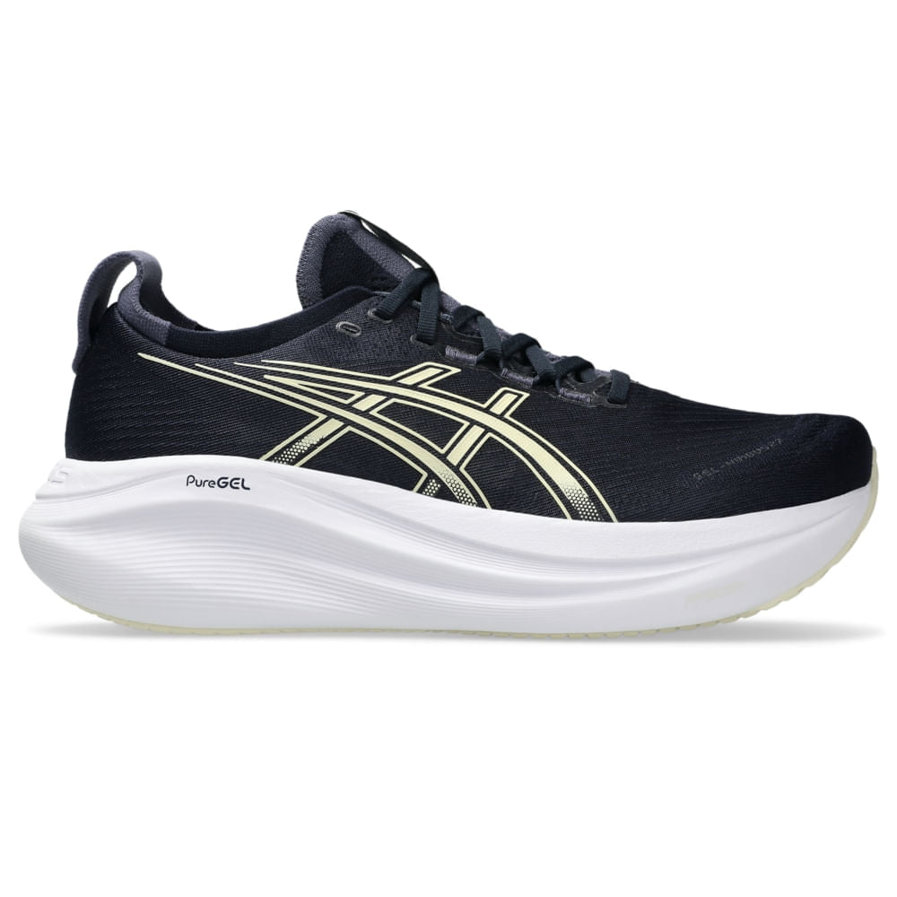 Tênis ASICS GEL-Nimbus 27 - Masculino - Azul/Bege vista lateral direita - 1011B958-403