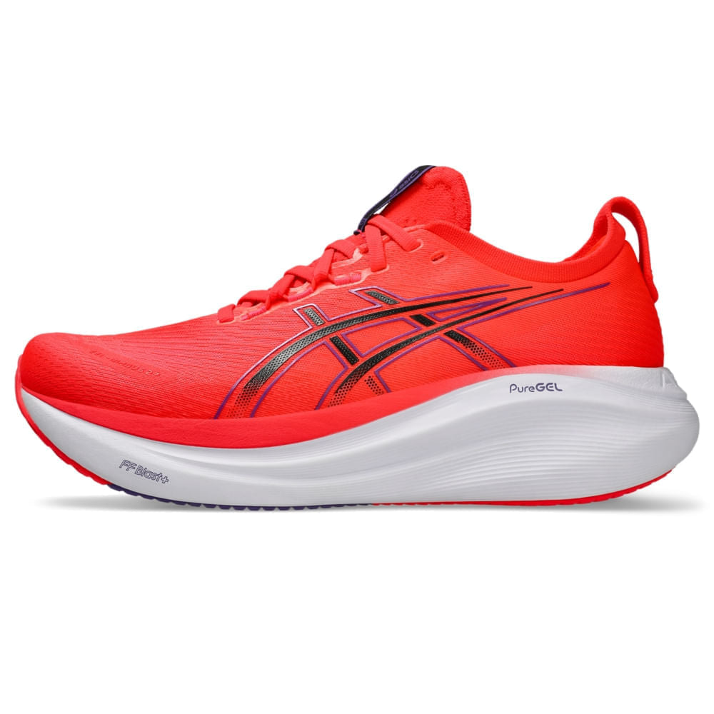 Tênis ASICS GEL-Nimbus 27 - Masculino - Vermelho/Preto vista lateral esquerda - 1011B958-600