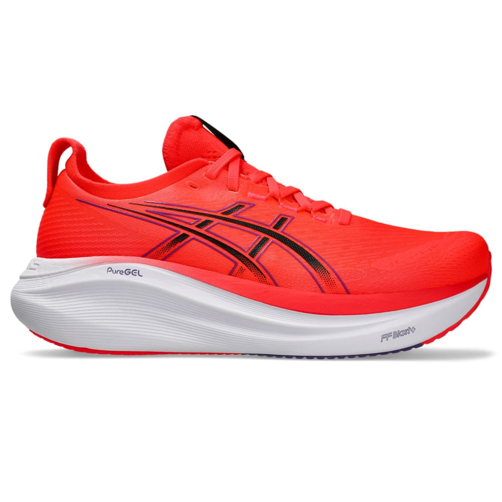 Tênis ASICS GEL-Nimbus 27 - Masculino - Vermelho/Preto vista lateral direita - 1011B958-600