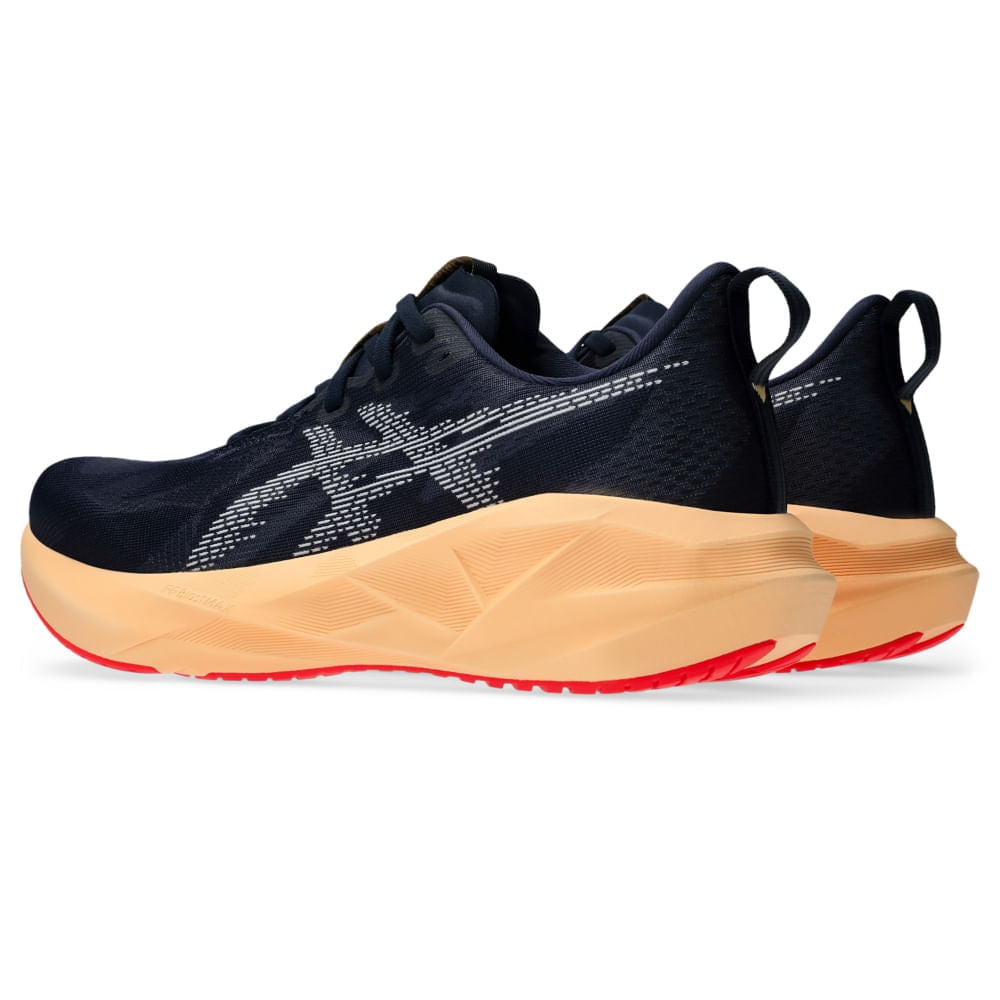 Tênis ASICS Novablast 5 - Masculino - Azul/Laranja vista frontal - 1011B974-404