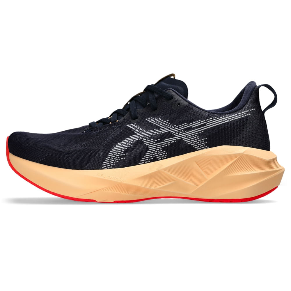 Tênis ASICS Novablast 5 - Masculino - Azul/Laranja vista lateral esquerda - 1011B974-404