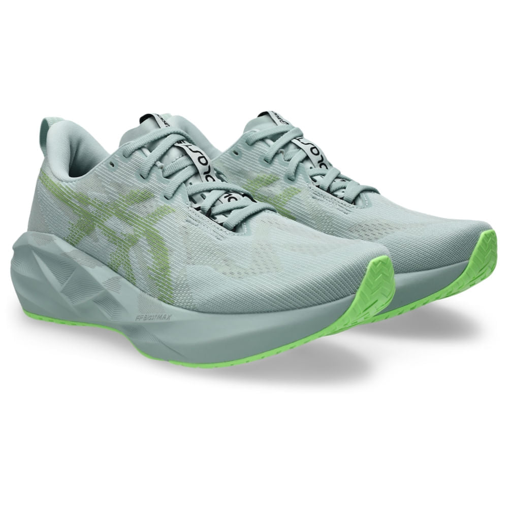 Tênis ASICS Novablast 5 - Masculino - Azul/Laranja vista frontal em perspectiva - 1011B974-406