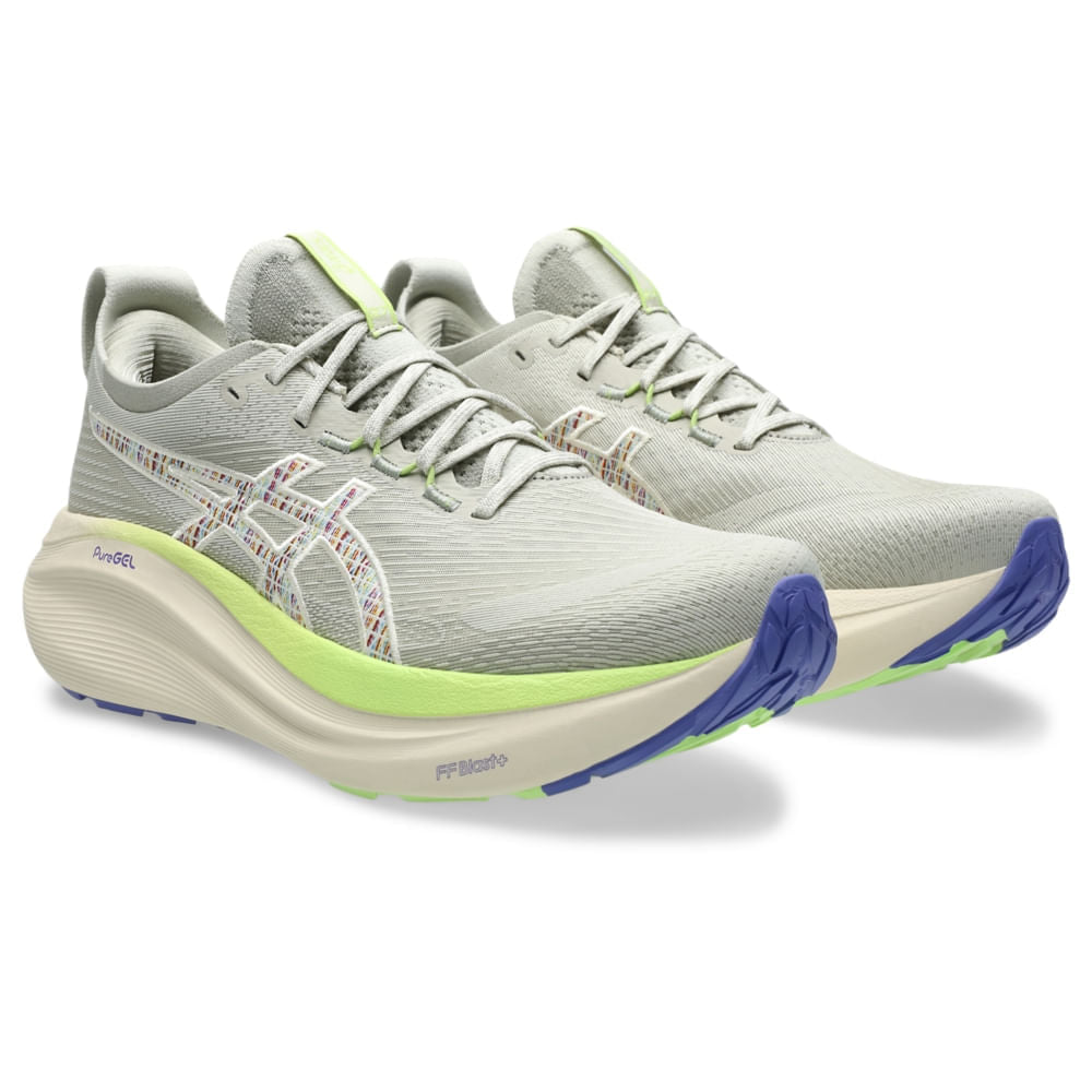 Tênis ASICS GEL-Nimbus 27 TR - Masculino - Verde vista frontal em perspectiva - 1011C024-300