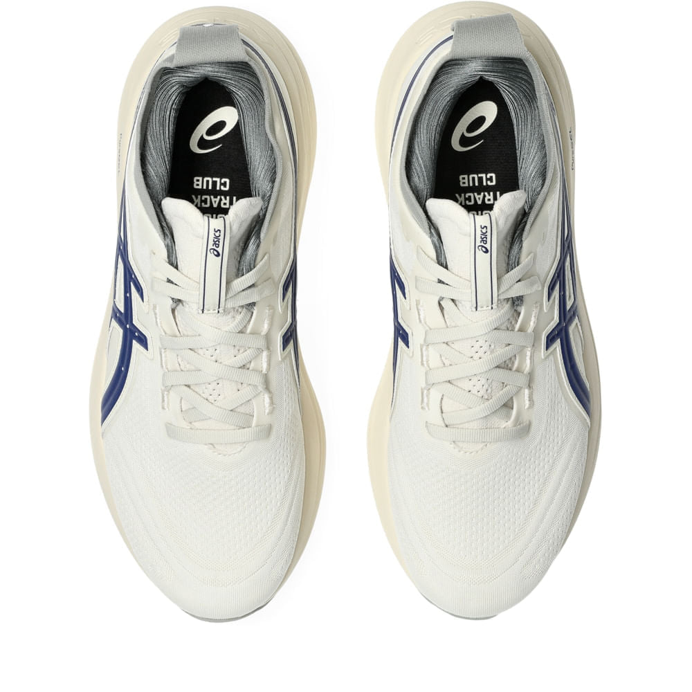 Tênis ASICS GEL-Nimbus 27 ATC - Masculino - Bege/Azul vista superior - 1011C028-200