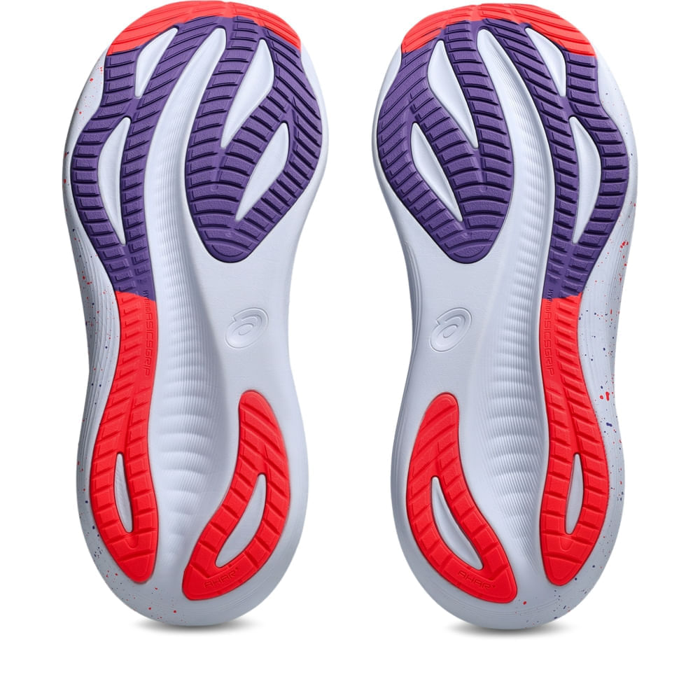 Tênis ASICS GEL-Nimbus 27 Tokyo - Masculino - Bege/Roxo vista inferior do solado - 1011C120-500
