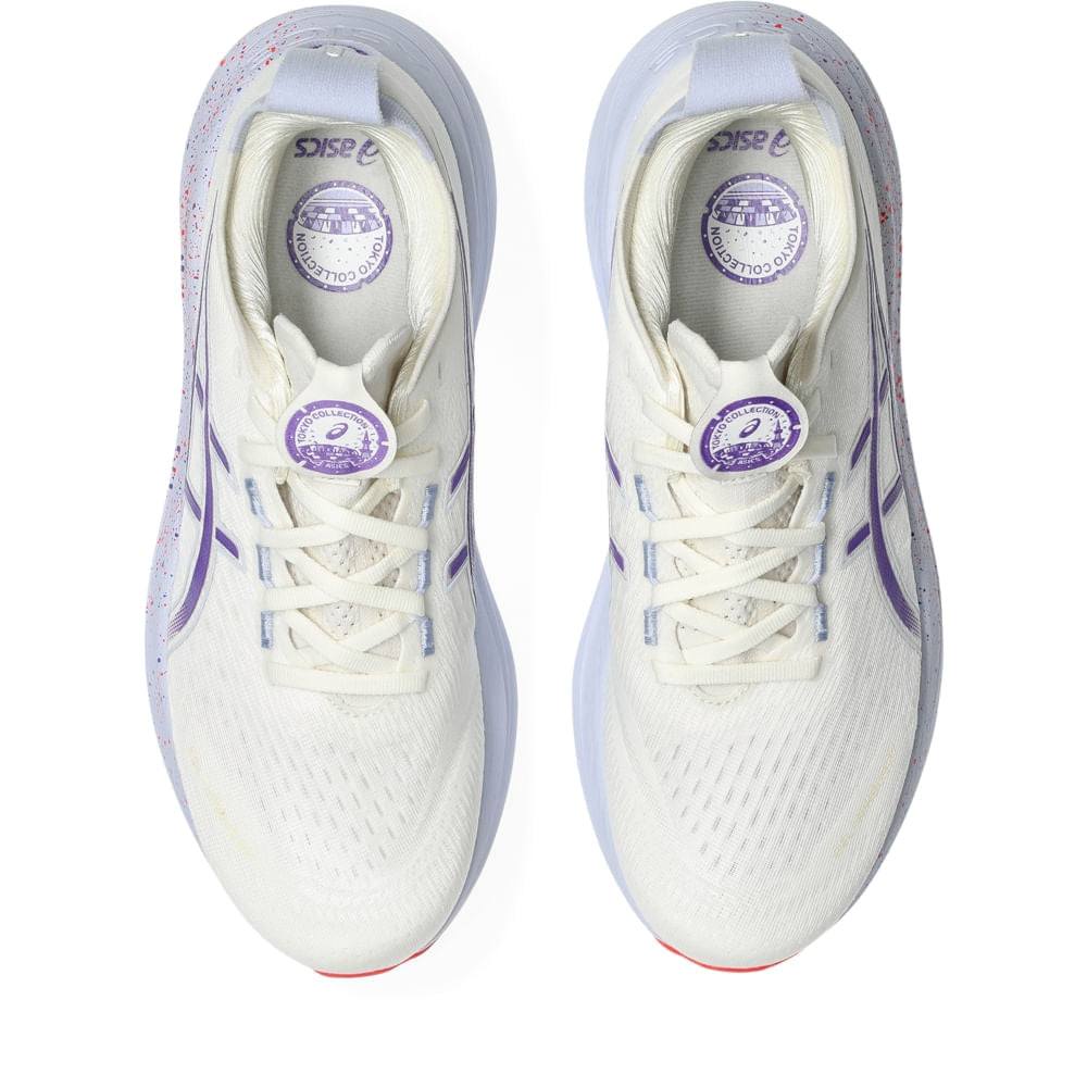 Tênis ASICS GEL-Nimbus 27 Tokyo - Masculino - Bege/Roxo vista superior - 1011C120-500