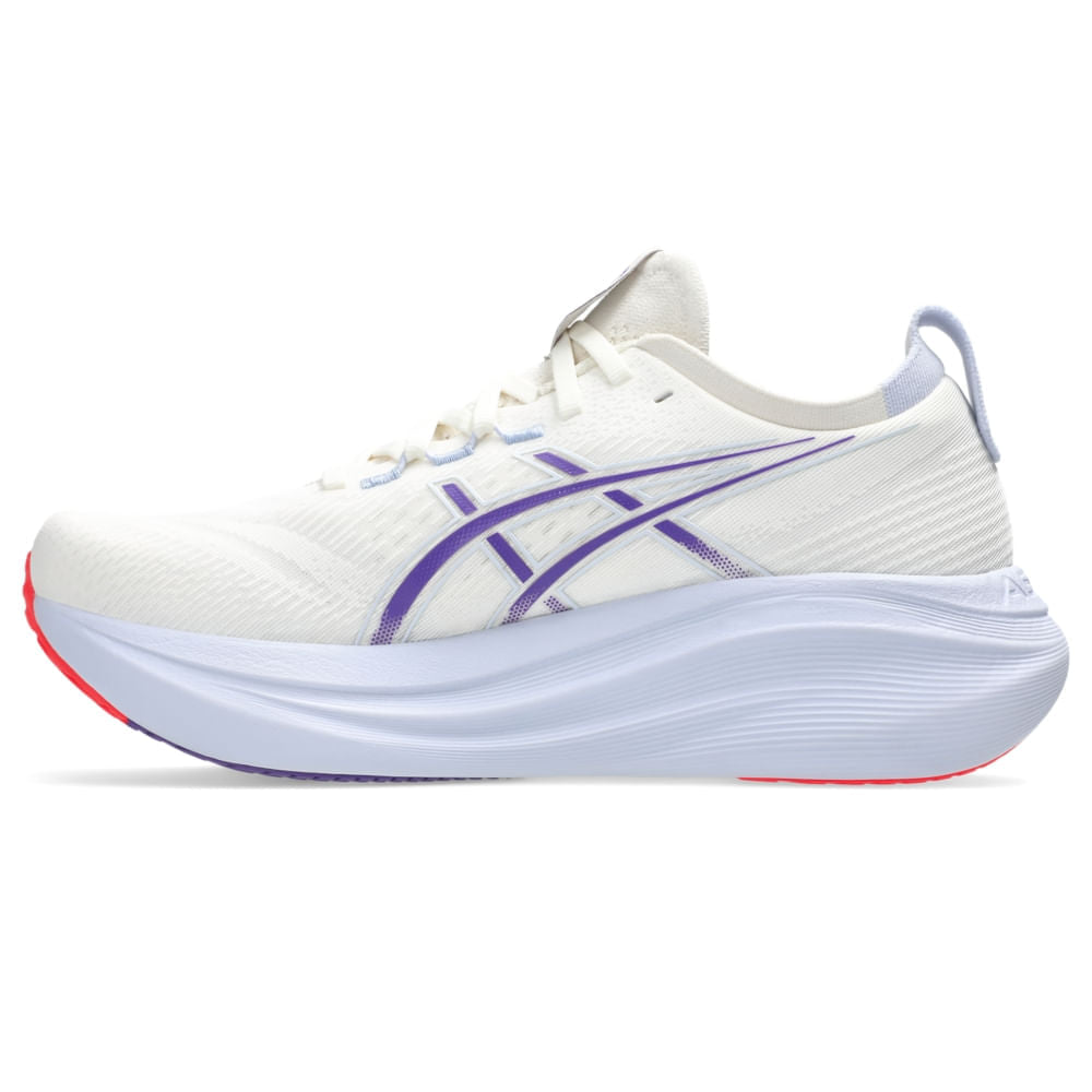 Tênis ASICS GEL-Nimbus 27 Tokyo - Masculino - Bege/Roxo vista lateral direita - 1011C120-500