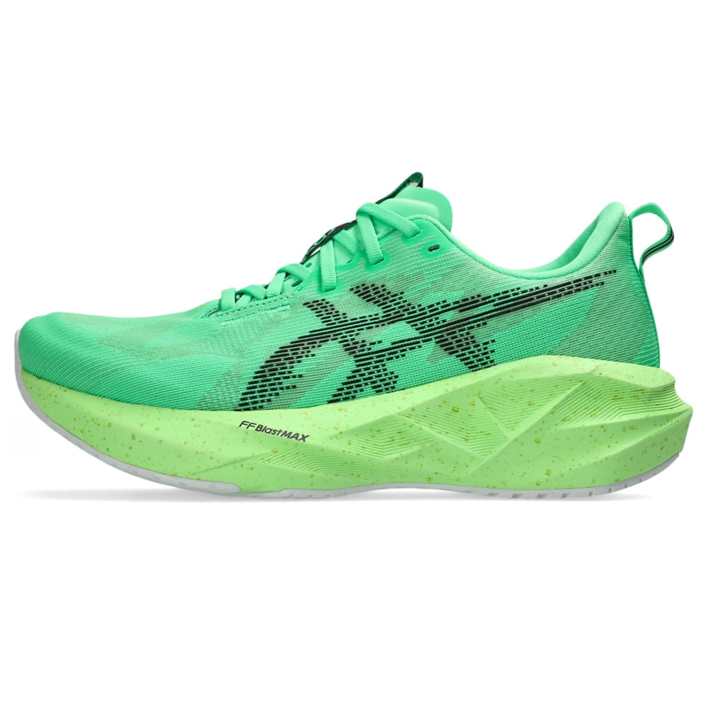 Tênis ASICS Novablast 5 - Masculino - Verde/Preto vista lateral esquerda - 1011C224-300
