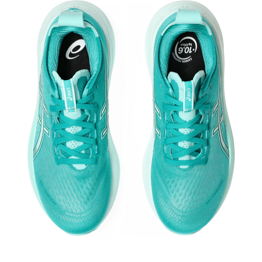 Tênis ASICS GEL-Nimbus 27 - Feminino - Verde/Azul vista superior - 1012B753-400