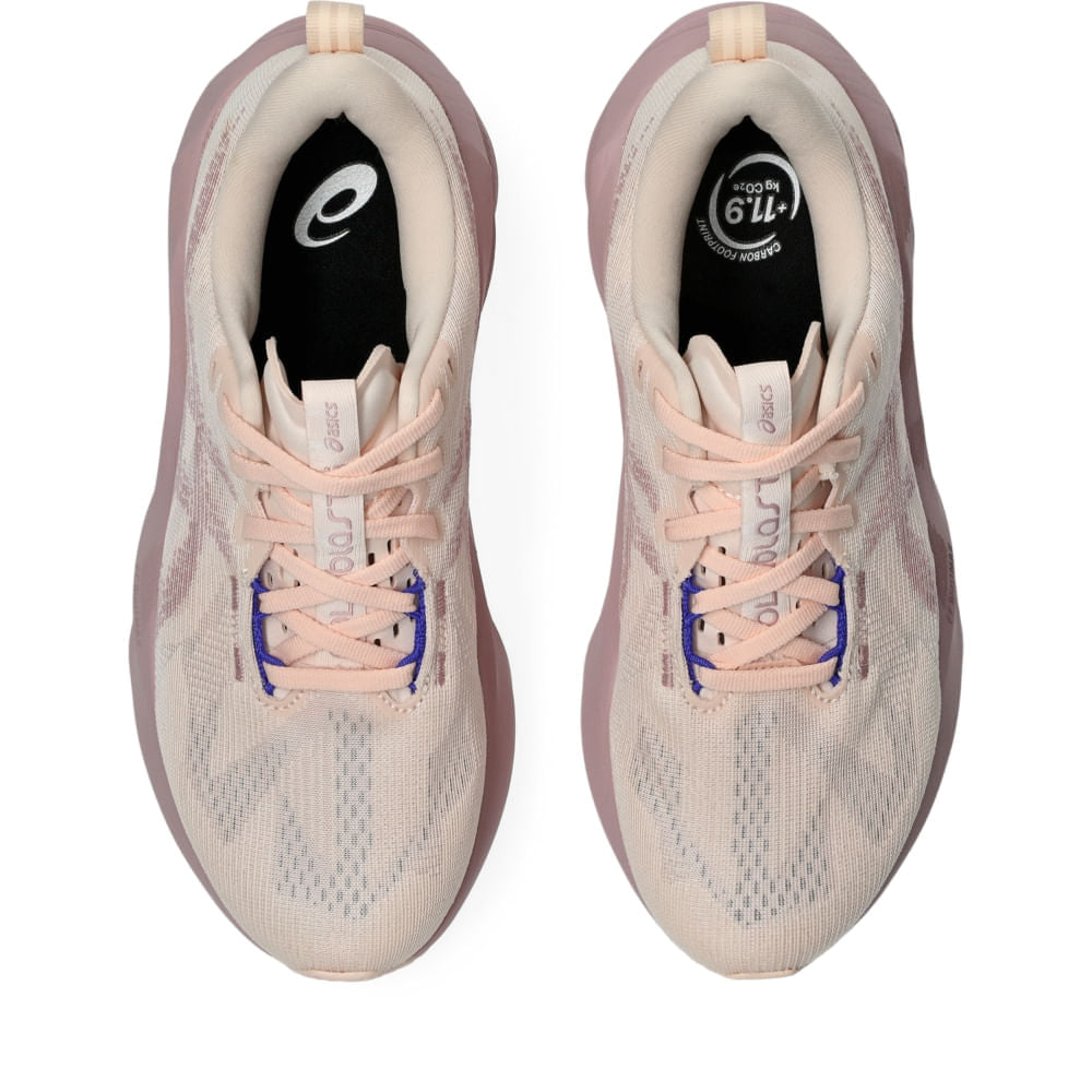 Tênis ASICS Novablast 5 - Feminino - Rosa/Bege vista superior - 1012B765-702