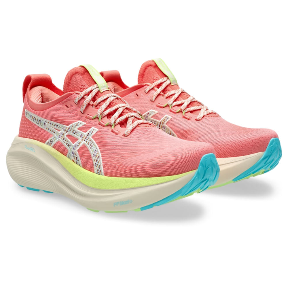 Tênis ASICS GEL-Nimbus 27 TR - Feminino - Rosa vista frontal em perspectiva - 1012B808-700
