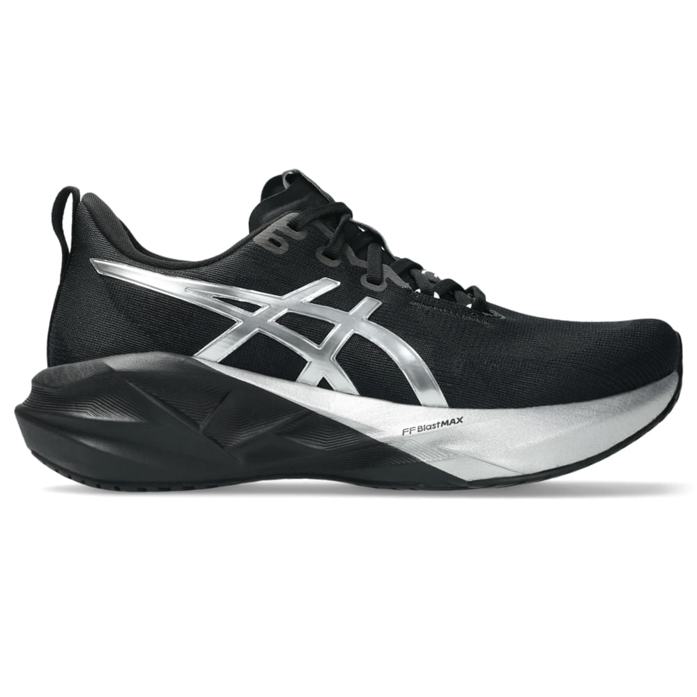 Tênis ASICS Novablast 5 Platinum - Feminino - Prata/Preto vista lateral esquerda - 1012B980-001