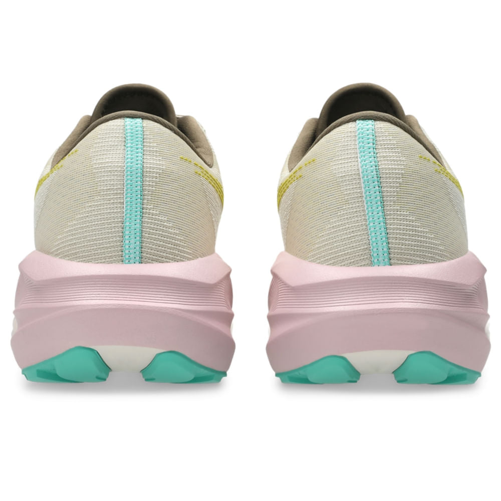 Tênis ASICS Novablast 5 TR - Feminino - Cinza/Verde vista traseira do calcanhar - 1012B983-020