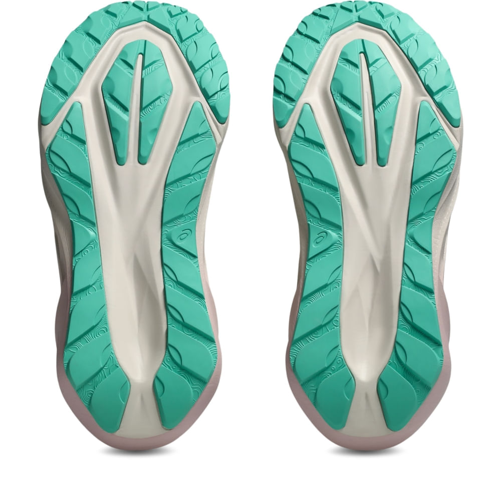 Tênis ASICS Novablast 5 TR - Feminino - Cinza/Verde vista inferior do solado - 1012B983-020