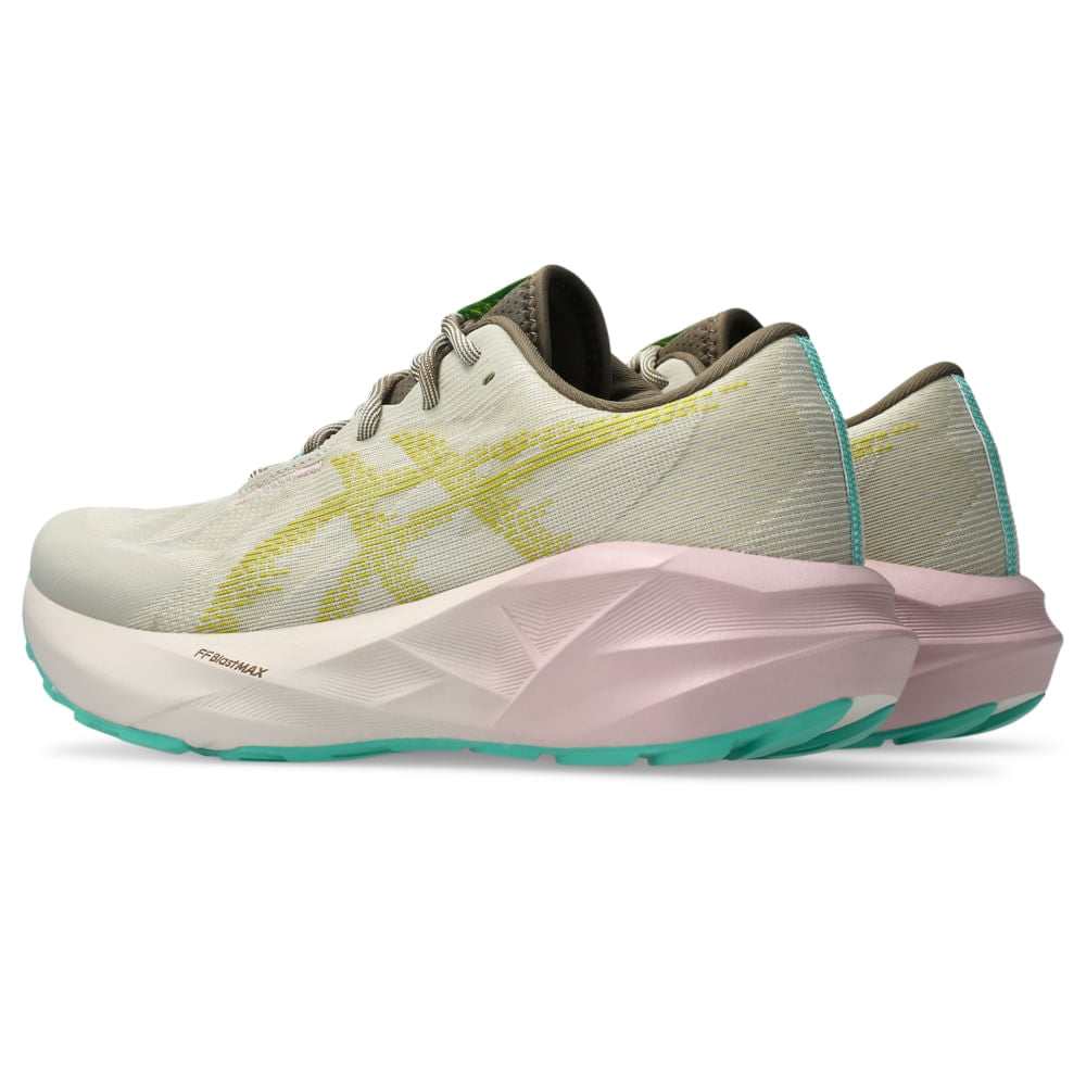 Tênis ASICS Novablast 5 TR - Feminino - Cinza/Verde vista frontal - 1012B983-020