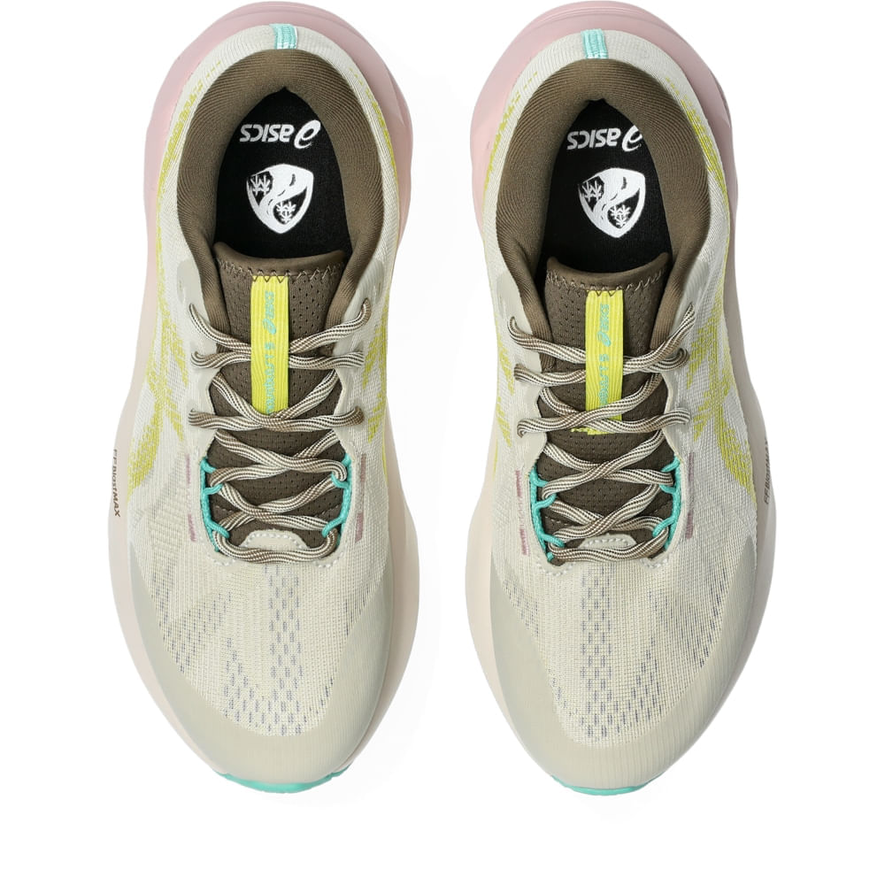Tênis ASICS Novablast 5 TR - Feminino - Cinza/Verde vista superior - 1012B983-020