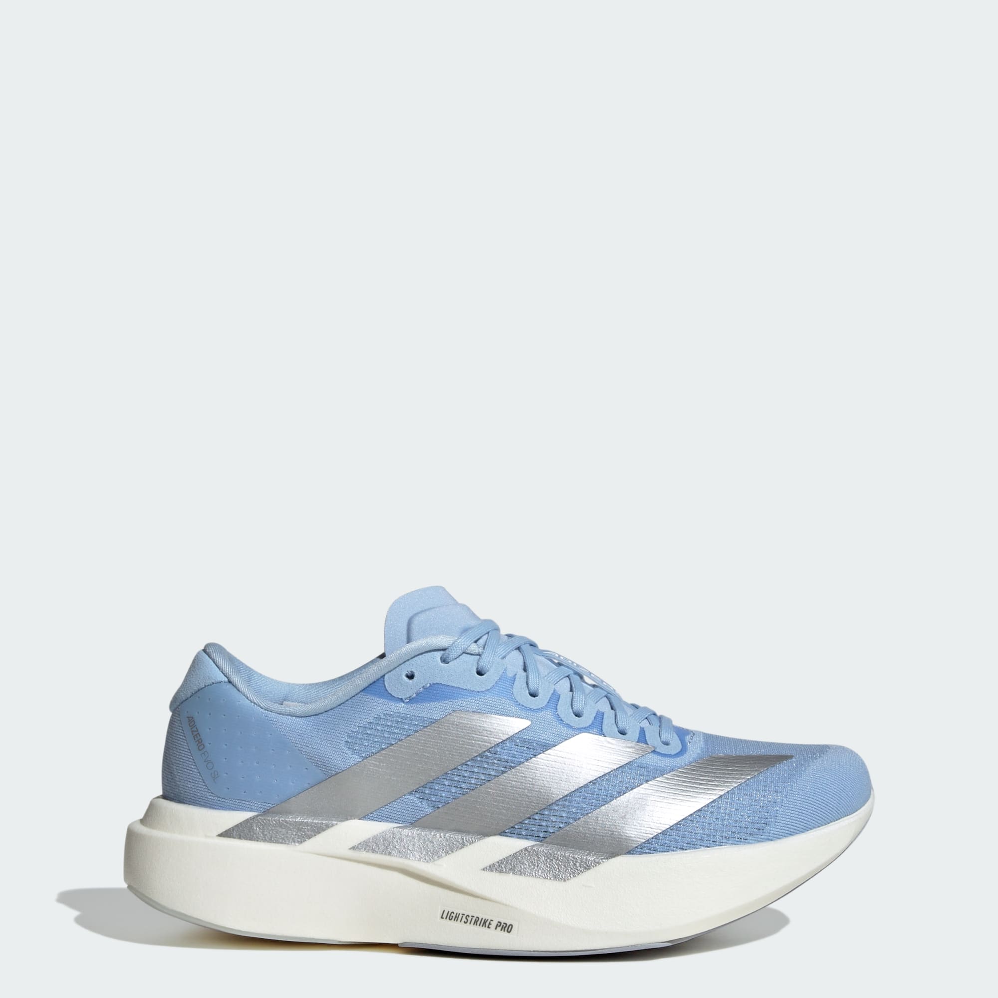 Tênis Feminino adidas Adizero Evo SL Glow Blue / Silver Metallic - JS4453 - Vista Lateral
