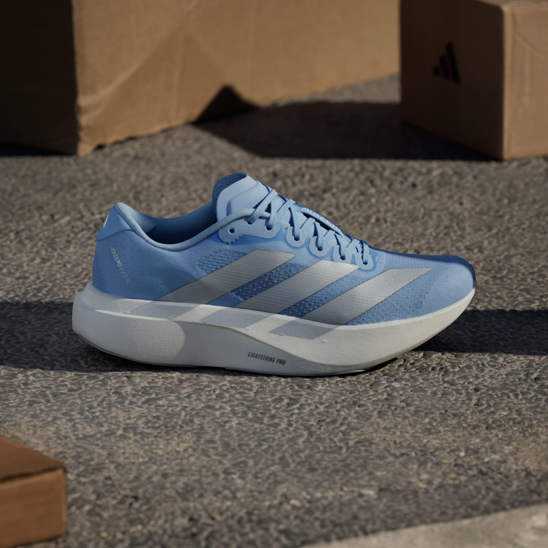 Tênis Feminino adidas Adizero Evo SL Glow Blue / Silver Metallic - JS4453 - Vista Lateral