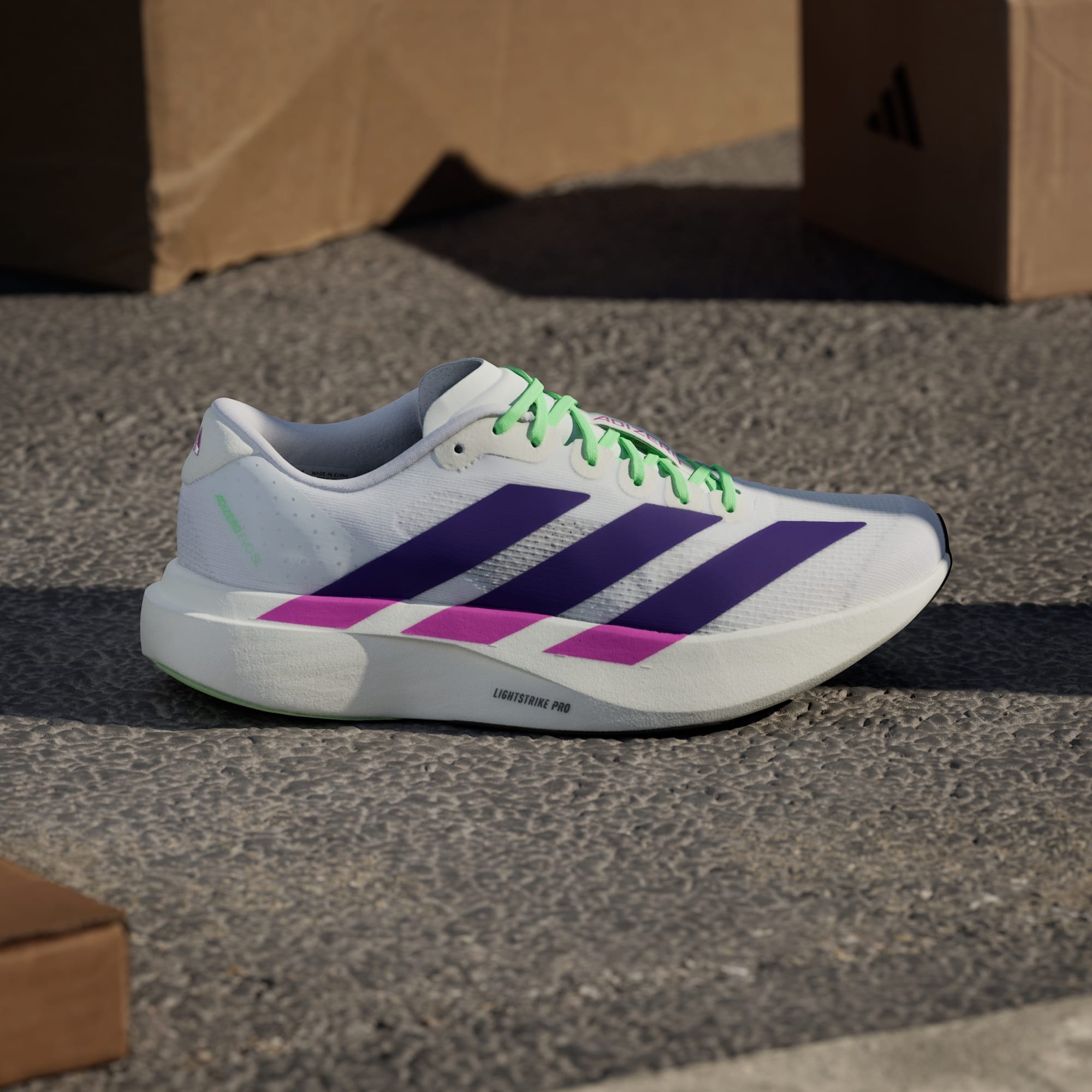 Tênis Feminino adidas Adizero Evo SL Cloud White / Collegiate Purple - JS4456 - Vista Sola